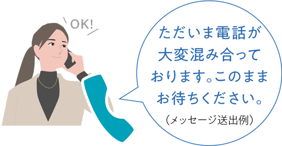 ただいま電話が大変混み合っております。このままお待ちください。（メッセージ送出例）